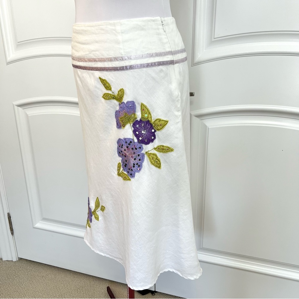 EUC Vintage Edward Linen embroidered skirt size 8 - Picture 5 of 16
